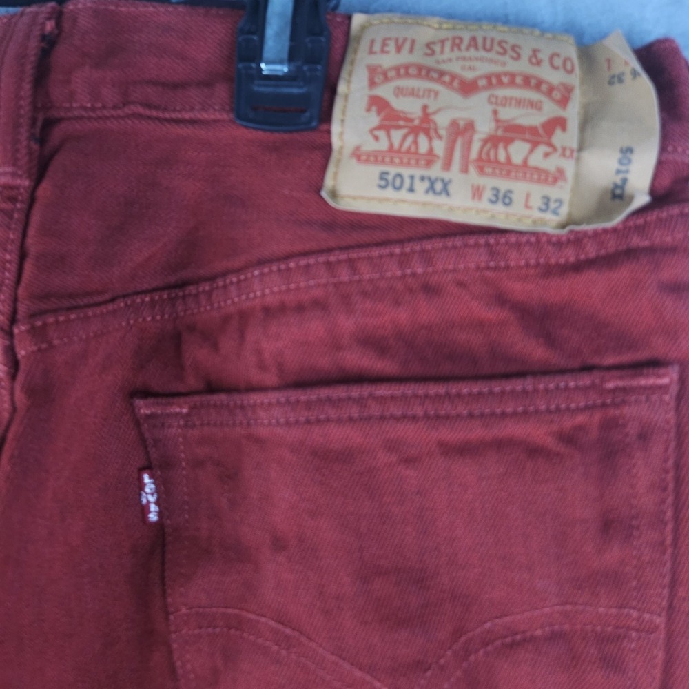 Levis 501 XX Jean Men 33x29 Red Denim Straight Leg Button Fly 5 Pocket Tag 36x32
